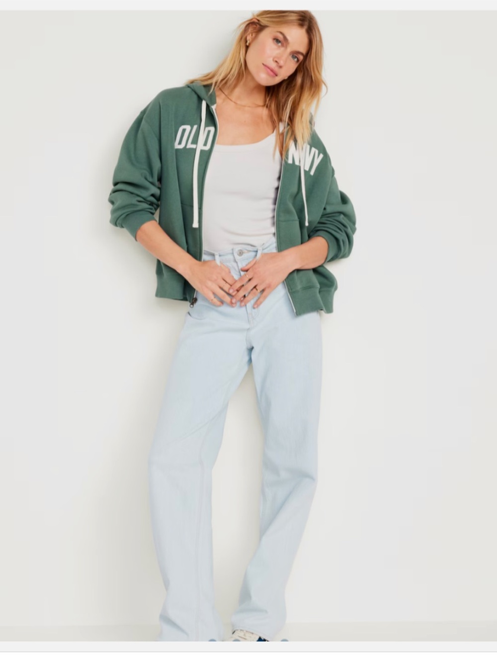 Women Old Navy logo Full Zip Hoodie Sweatshirt Jacket Sweater Small green